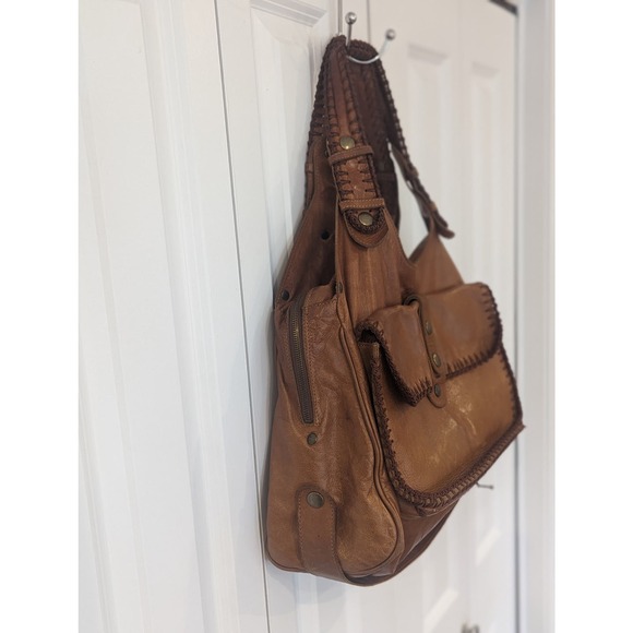 Rare Chloe leather bag w/crochet trim. Large Brown Boho Handbag. - Picture 4 of 16